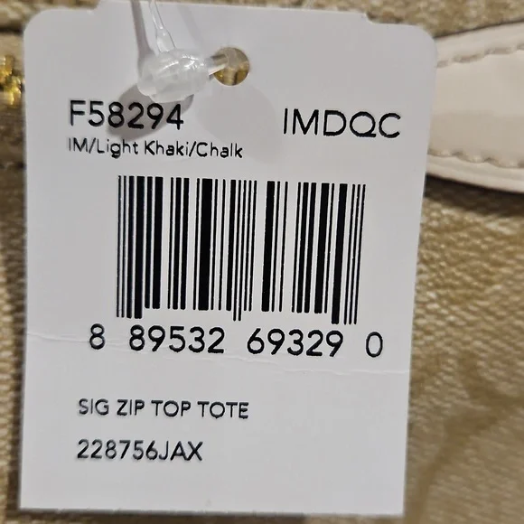 COACH F58294 Zip Top Tote In Signature Canvas Logo Khaki Chalk - Picture 3 of 12
